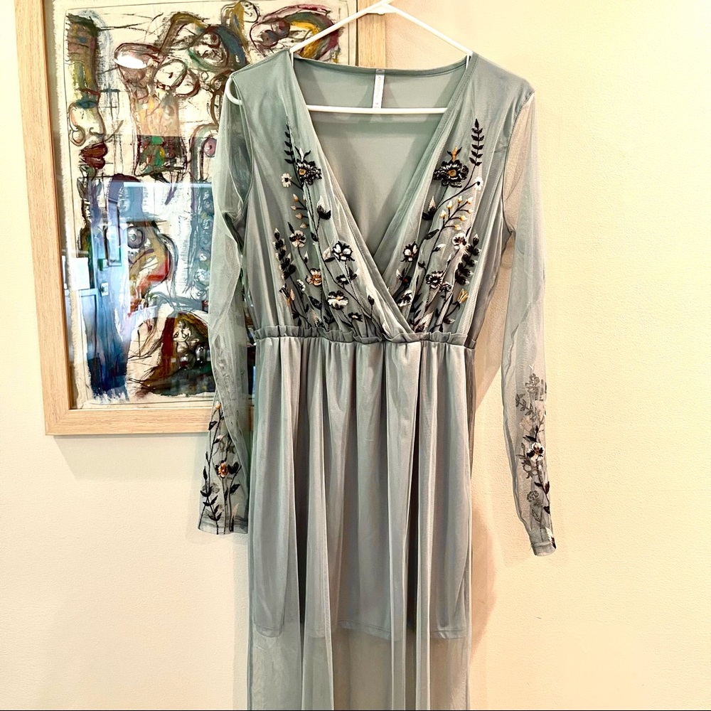 Mint Light Green Embroidered Dress